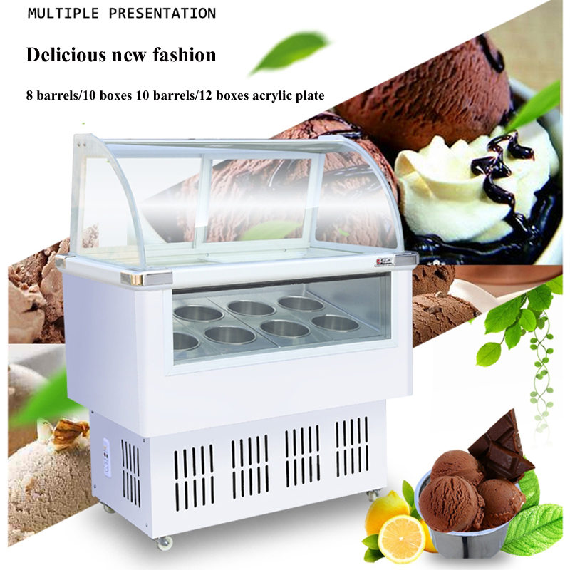 Vitrine de crème glacée en acier inoxydable, vitrine de glaces à glace, 8 barils ronds ou 12 barils carrés, congélateur, Machine de stockage de crème glacée