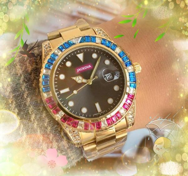 Populaire 2024 montre 41mm luxe arc-en-ciel coloré cristal diamants horloge hommes romantique étoilé Quartz-batterie classique affaires trois broches solide montres en acier fin