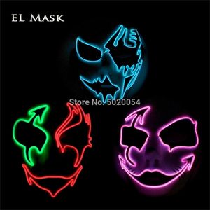Populaire 3V EL fil rougeoyant masque Fluorescent party Rave Led Masque Masque Light Up Masque pour Halloween Carnaval Vacances Cadeau T200907