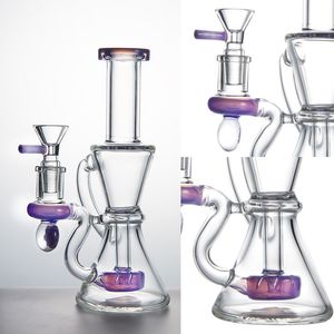 Popular cabezal de ducha de 7 pulgadas Perc Heady Glass Bong Recycler Tuberías de agua Klein Percolator Dab Rig Plataformas petroleras 14 mm 4 mm de espesor Junta hembra En stock