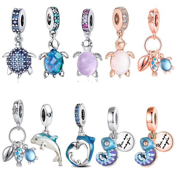 Popular 925 encantos de plata decoración océano tortuga delfín colgante pequeños accesorios de joyería DIY fit Pandora pulseras collares al por mayor