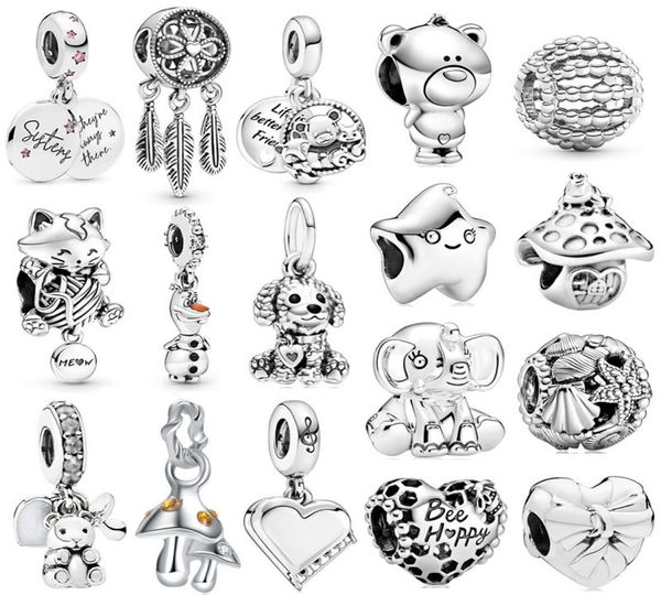 Populaire 925 STERLING Silver mignon Silver Star Cat Elephant Mushroom Pendentif pour Bracelet à charme d'origine Bijoux pour dames8703080