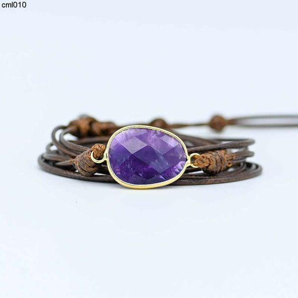 Accesorios populares Cure Amethyst Bracelet Wax Rope envuelto Bohemian Style VN8Y