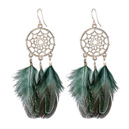 POPULAIRE ACCESSOIRES DROOM Catcher Feather Earrings Boho Style Ear Accessories Women's Long Tassel Stud Accessories 1224196