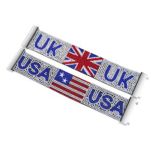 Popular Americano Nacional EUA Bandeira Dia Brilhante Joias de Cristal Boate Cantor Hot Fix Strass Mens Pulseira Hip Hop Bangle Mulheres Cuff Pulseira Bandeiras da União do Reino Unido