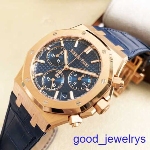 Regarder Populaire AP Wrist Royal Oak Series 26240or Rose Gold Blue Plate Belt Homme Business Business Sports Back Transparent Automatic Mechanical Watch