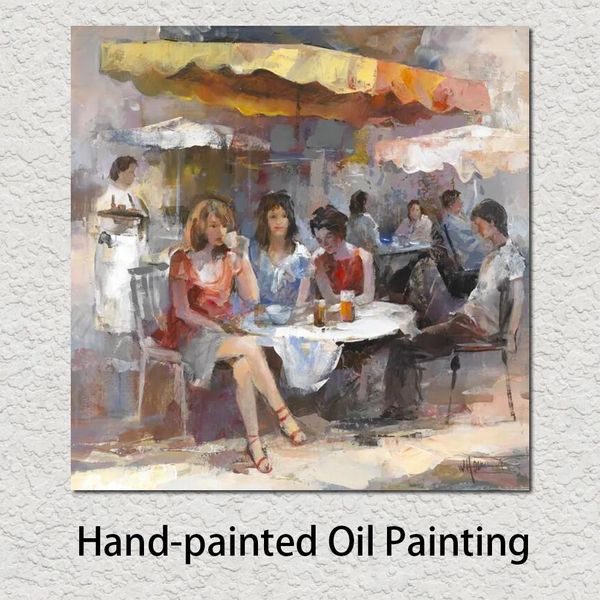 Oeuvre populaire marché café moderne toile Art peint à la main Willem Haenraets paysage salle à manger décor