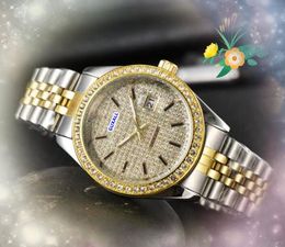 Fecha automática popular Hombres Mujeres Unisex Relojes Unisex de acero inoxidable Movimiento de cuarzo Reloj Hora Calendario Diamante Ring