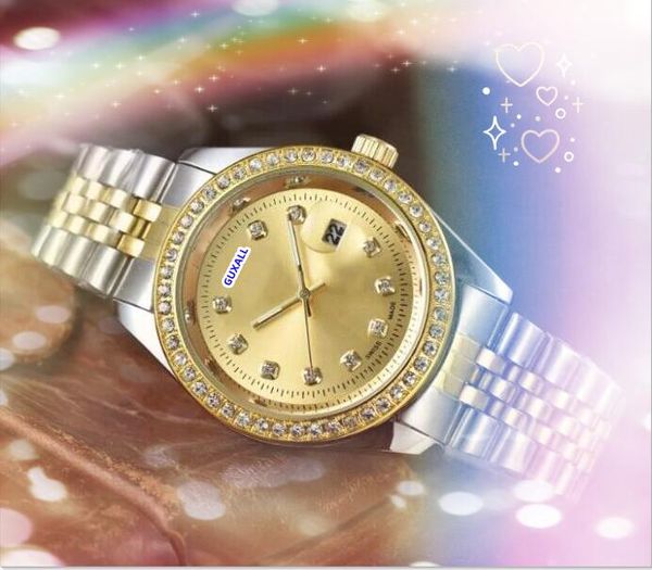 Date automatique populaire hommes femmes unisexes montres luxueuses en acier inoxydable Mouvement horloge heure heure calendrier diamants anneau point wristwatch Montre de Luxe Cadeaux