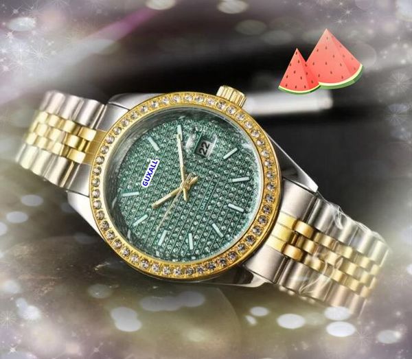Date automatique populaire hommes femmes unisexes montres luxueuses en acier inoxydable Mouvement horloge heure heure calendrier diamants anneau brillant étoilé
