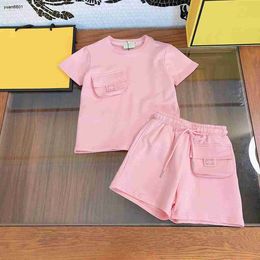 Populaire babykleding Flap Pocket Kinderen Kort Mouw Tweedelende set Girls Paksuits Maat 110-160 cm Summer Boys T-shirt en shorts 24mar