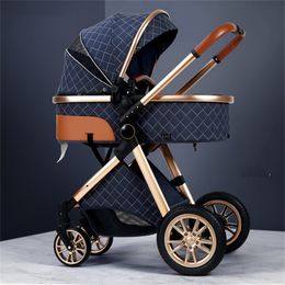 Populaire Bassinet Stroller 3 In 1 High Landscape Car Seat and Strollers Tiltable Foldable Check Baby Carts Proteerbare Outdoor Soft Touch Comfortabel BA01 C23