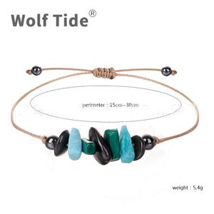 Bracelet en pierre naturelle perlée populaire avec cartes Vsco fille amitié chanceuse Malachite fil de cire imperméable pierre de paon Bracelet créatif en pierre de Tianhe femme