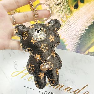 Porte-clés de voiture en cuir PU, Design ours populaire, pendentif de sac à fleurs, breloque, porte-clés en forme d'animaux
