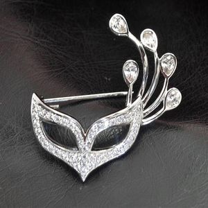 Popular hermosa señora niñas Collar de flores Diamante de imitación cristal Chapado en plata máscara de zorro broche Pin para regalo completo 12 Pcs278H