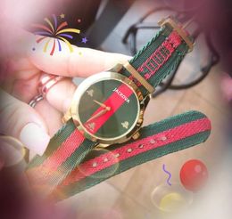 Populaire bee dial womens quartz horloge Sapphire Cystal Dames rood groen nylon riem simpe us fashion polshorloge montre de luxe geschenken