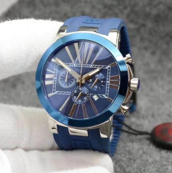 populaire Black Limited watch Style Individuel Dual Time Hommes Montre Chronographe Quartz Roman Marine Diver Hispania Hommes Montres Hammerhead Shark Blue Rubber Band