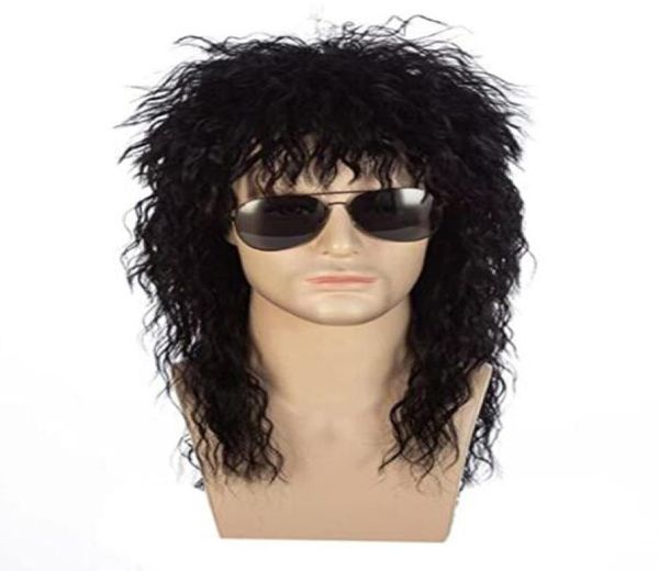Perruque de mulet noire longue et bouclée des années 70 et 80, Punk, métal lourd, Rock, Cosplay, populaire, wig5957485