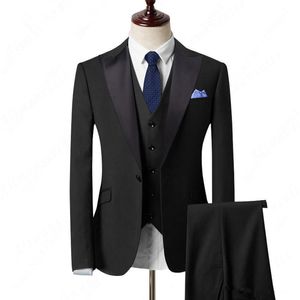 Populaire Black Peak Lapel One Button Wedding Groom Tuxedos Hommes Costumes Mariage / Bal / Dîner Meilleur Blazer Homme (Veste + Cravate + Gilet + Pantalon)