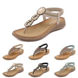Sandales bohème populaires pour femmes, pantoufles de gladiateur compensées, chaussures de plage élastiques, chaîne perle, couleur 44 GAI