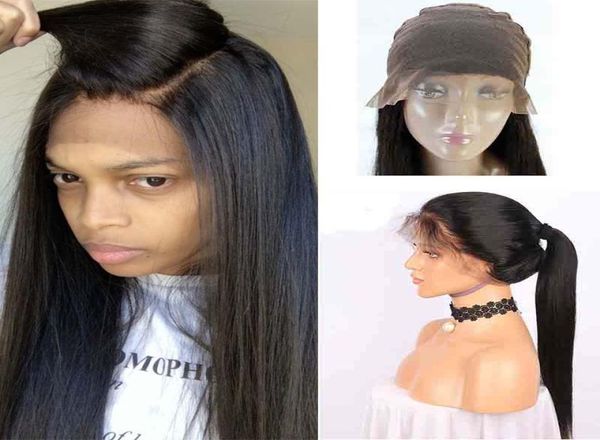 Pelucas brasileñas populares del cabello humano Pelucas llenas del cordón pre desplumadas con el pelo del bebé Pelucas delanteras del cordón de la rayita natural brasileña barata para B8449392