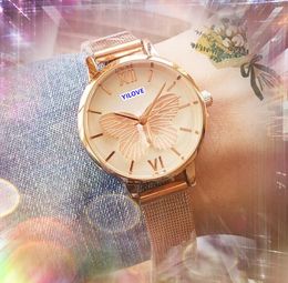 Reloj popular para amantes de las mujeres de negocios Reloj de movimiento de cuarzo de diseñador superior Malla de acero inoxidable Esfera de esqueleto de abeja 3D Reloj de pulsera ultrafino de color oro rosa y plata para regalos
