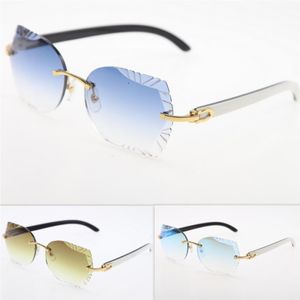 Populaire gesneden spiegellens randloze zonnebril originele witte mix zwarte buffelhoornglazen goud blauw rode mode mode -accessor283e