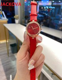 Mujeres de lujo de moda casual popular Relogios de Marca Mujer Lady Vestido Mira rojo rosa whithhe cuero banda de cuarzo reloj de pulsera de alta calidad