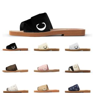 Populaire casual slippers ontwerper voor vrouwen muilezels platglijbanen licht tan beige witte zwarte kanten letters stoffen canvas slippers dames zomer buiten schoenen