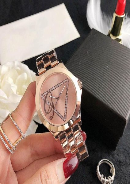 Populaire Casual Top Brand Women Girl Crystal Triangle Style Steel Metal Band Quartz Wrist Watch GS374355779