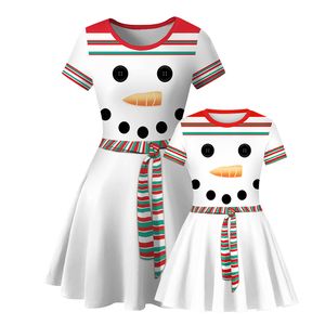 Tendance de la mode robe à manches courtes mère fille impression numérique Elk de Noël populaire en Europe et en Amérique