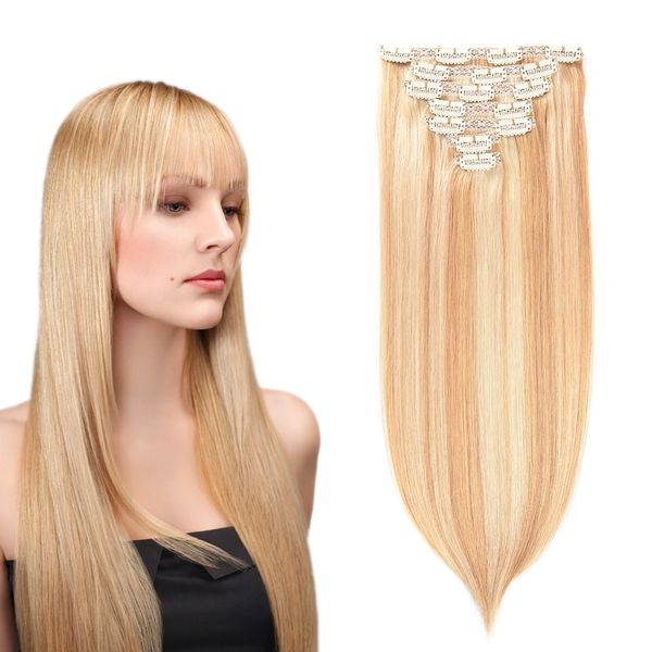 Clip popular en el cabello humano 7pcs 150g 14 '' - 28 '' Mix / Piano Color 27/613 Remy Clip en la extensión del pelo European Hair