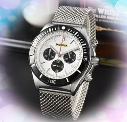 Populaire Jour Date Grand Cadran Chronomètre Montres Hommes Quartz Batterie Chronographe Horloge Président Glacé étanche En Acier Inoxydable Bracelet Argent Date Affichage Montre