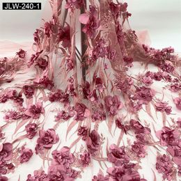 Populaire ontwerp franse veters stoffen kralen 3d bloemen stof bruids bruiloft feestjurk kant lila tule kant afrikaanse JLW-222322Z