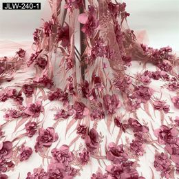 Populaire ontwerp franse veters stoffen kralen 3d bloemen stof bruids bruiloft feestjurk kant lila tule kant afrikaanse JLW-222286M