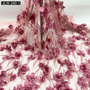 Popular diseño francés encajes telas con cuentas 3d flores tela nupcial boda fiesta vestido encaje lila tul encaje africano JLW-222279F