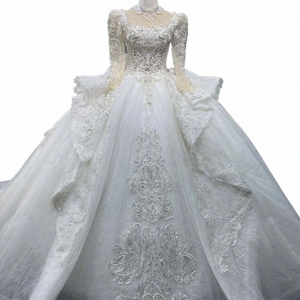 Conception populaire magnifique robe de mariée pour la mariée 2024 robe de bal Organza Bow manches longues mariage Dr Lace Up Robe Mariage MN173 69Tx #