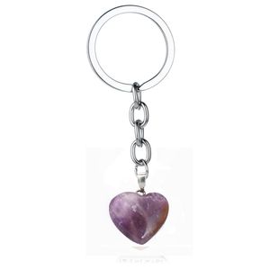 Llavero con forma de corazón de cristal de piedra Natural de diseño Popular, llavero con anilla para parejas amantes, regalo