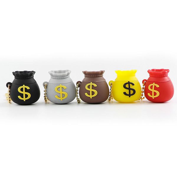 Conteneur de cire de conception populaire, étui en silicone en forme de sac d'argent, vente en gros avec différentes couleurs, capacité de 8 ml avec porte-clés pour pot de concentré