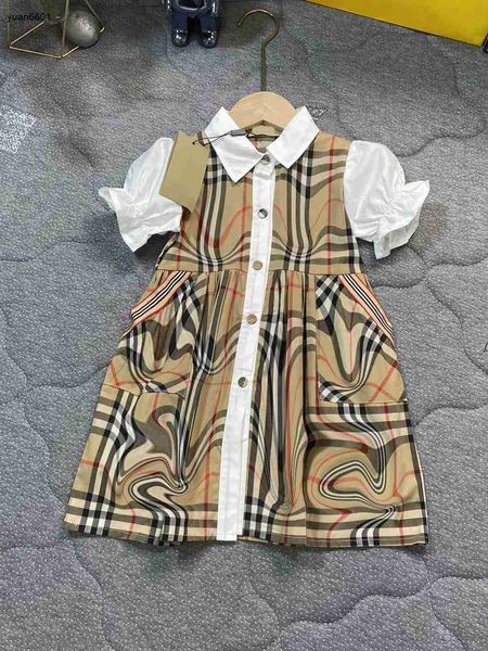 Robe de fille de créateur populaire Poignets en pétales Manches courtes Jupe pour enfants Taille 90-140 Robe de soirée pour bébé Revers simple boutonnage Robe pour enfant Nov15