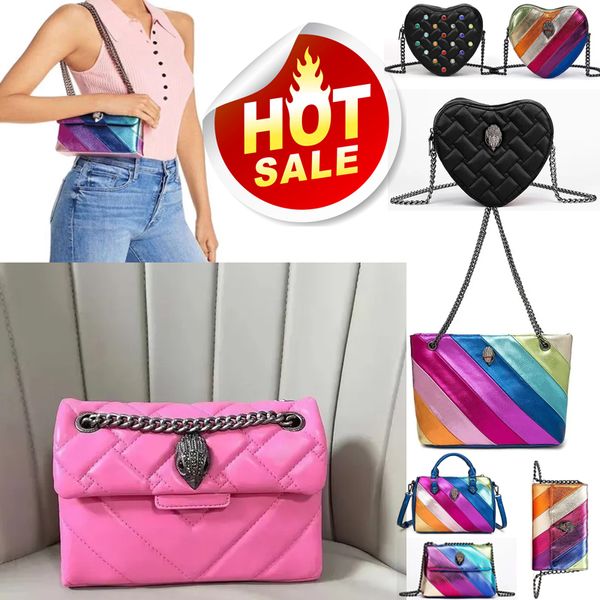 Designer populaire Kurt Geiger Eagle Heart Rainbow Cuir Tote Sac Femme Sac Évaluation Crossbody Crochet Travel Purse avec Silver Chain Cool style marche