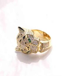 Populaire diamant incrusté Leopard Head Ring Saffrey Garnet Cheetah Dominee Tempérament Gift for Men and Women7493623