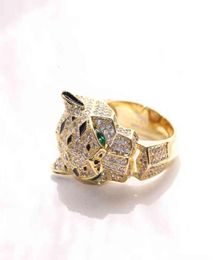 Populaire diamant incrusté Leopard Head Ring Saffrey Garnet Cheetah Dominee Tempérament Gift for Men and Women6101440