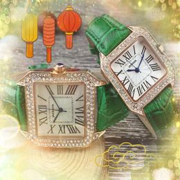 Diamants populaires bague de luxe homme femmes montres dame robe carré cadran romain trois broches date automatique ceinture en cuir véritable montre-bracelet O3327