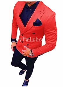 Populaire Double-Breasted Groomsmen Beau Peak Lapel Groom Tuxedos Hommes Costumes Mariage / Bal Meilleur Homme Blazer (Veste + Pantalon + Cravate) Y261