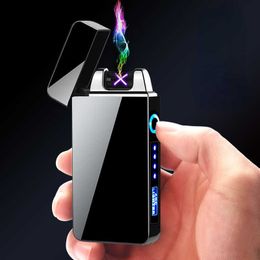 Popular encendedor de pulso de doble arco a prueba de viento cigarrillo pantalla de alimentación usb recargable accesorios para fumar regalo 7DQN