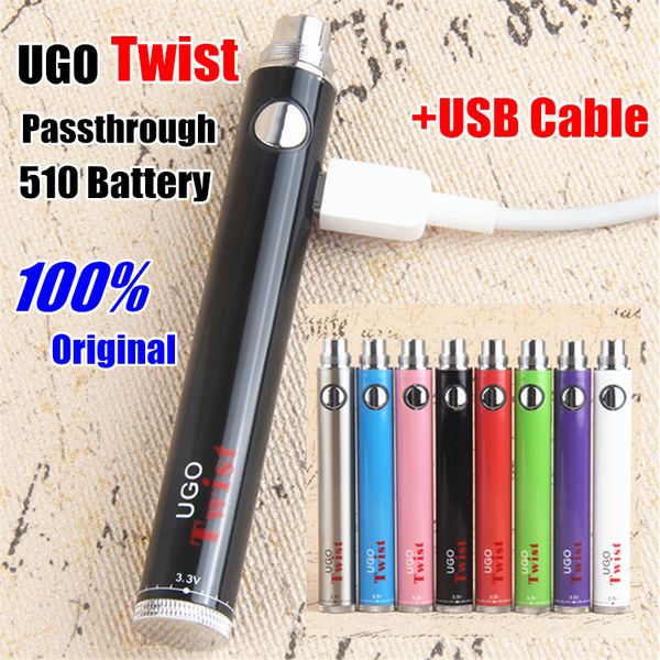 Chine usine eGo UGO VV Batteries Tension Variable ego-c twist Micro USB evod Passthrough batterie Fit 510 Atomiseurs CE3 Vaporisateur