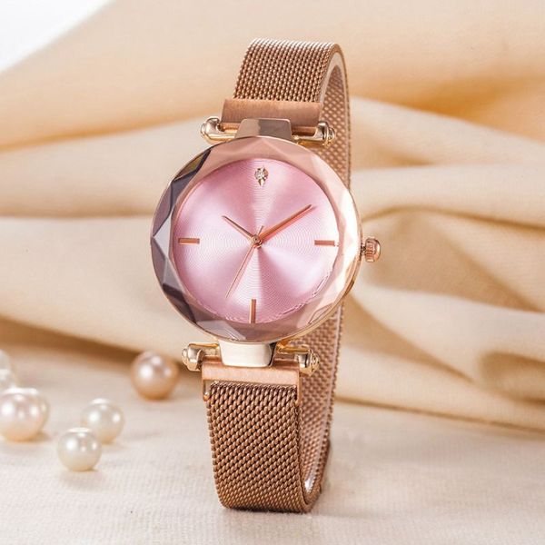 Marque de mode populaire Femme Fille Rose Gold Color Metal Steel Band Magretic Magretic Style Quartz Wrist Watch Di 03256E