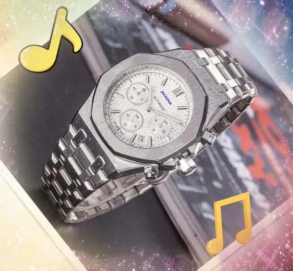 Montroies de mode populaires Montres fonctionnelles complètes Stopwatch Auto Date Business Casual Clock Japan Quartz Movement Diamonds Ring Président Chain Bracelet Watch Gifts