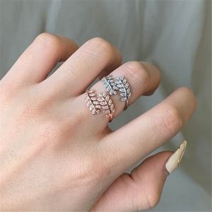 Populaire mode rose goud blad 925 sterling zilveren ring 5a kubieke zirkonia hoge kwaliteit ringen sieraden voor vrouwen ring partij valentines dag cadeau-accessoires met doos